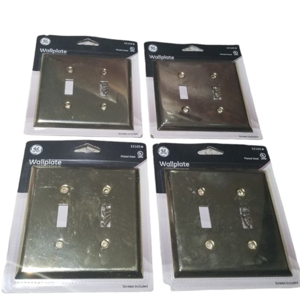 GE General Electric Plated Steel Wall Light Switch Cover Lot of 4 Gold